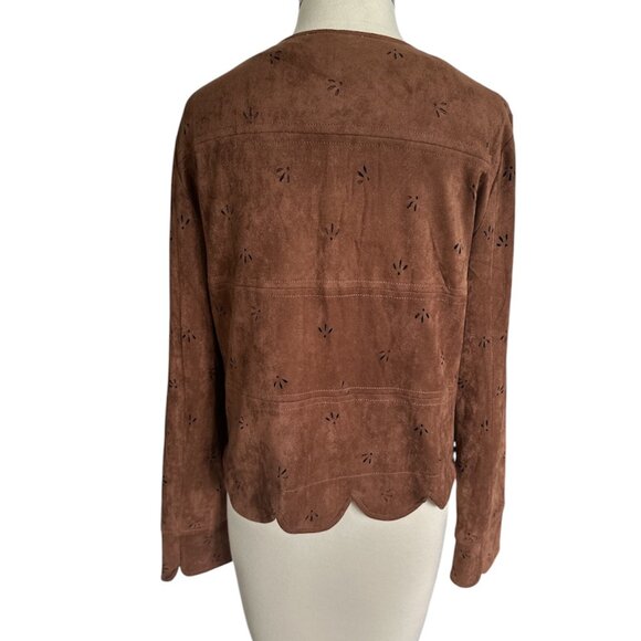Faux Suede Brown Scalloped Light Weight Jacket - Picture 4 of 11
